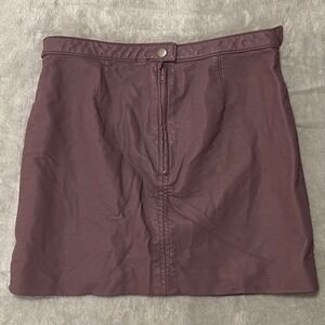 Free People Purple Faux Leather Mini Skirt Back Zip Slit Plum Vegan Size 10